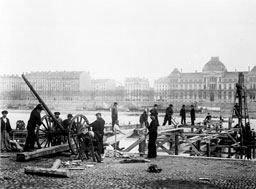 construction d'un pont  Lyon au XIXe sicle